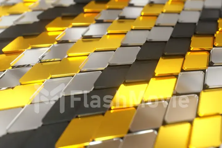 Abstract wave surface of geometric shapes. The material is plastic glass and gold. 3d illustration