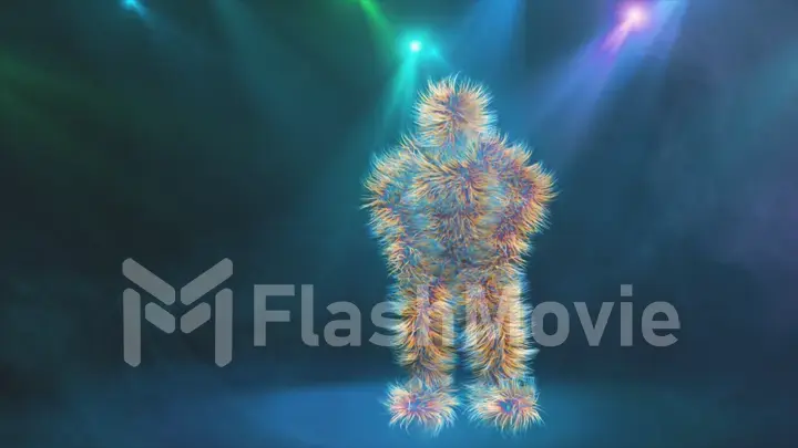 Funny hairy colorful characters Dancing on blue Background 3d illustration