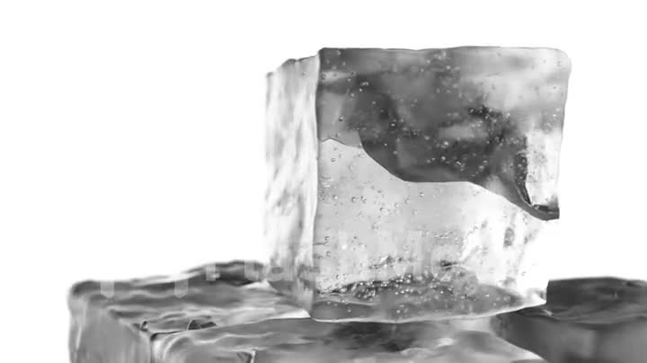 Looping rotation of ice cubes on a white isolated background