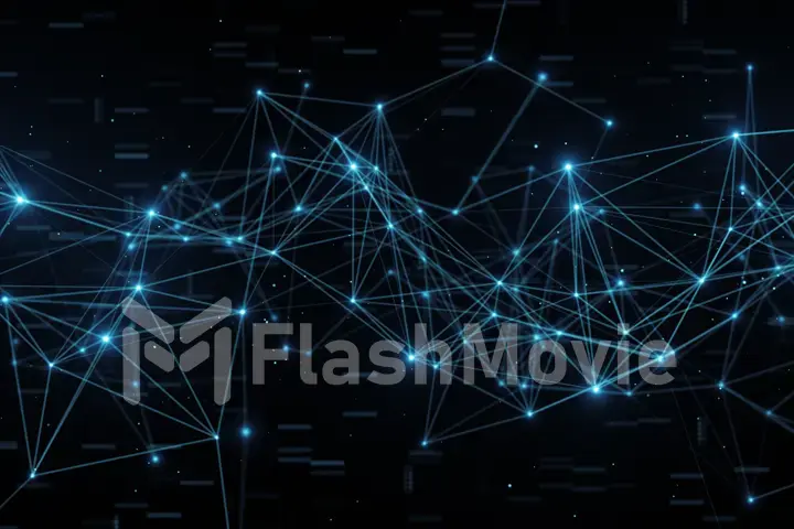 Abstract flashing connected digital data nodes and connection paths on any type of network 3d illustration
