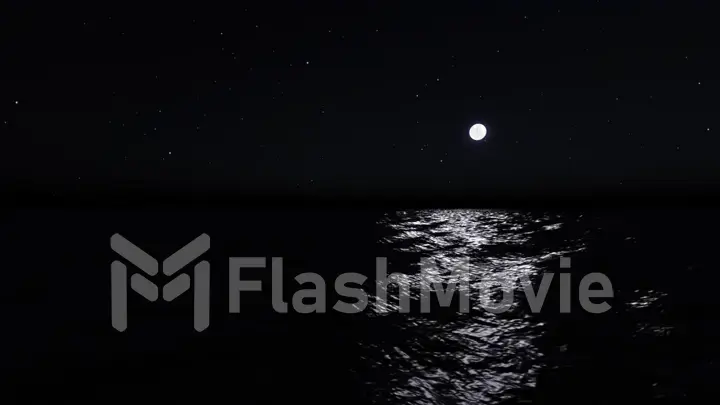 Full moon over water with abstract shining water