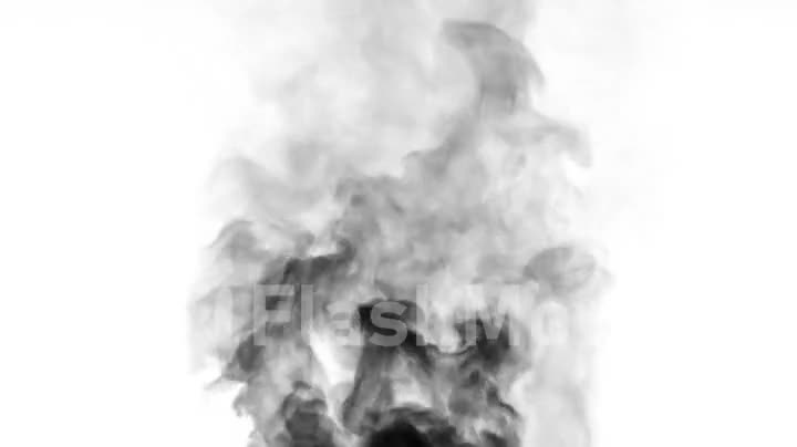 Black smoke is sucked back into the pot. The concept of time backwards. Inversion of time. Isolated white background.