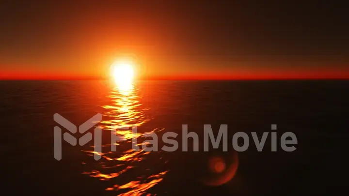 Very beautiful fire-orange sea sunset and clear sky