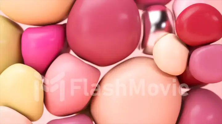 Abstract background with dynamic spheres. 3D rendering of soft pink, beige and metallic balls flying. 3d illustration