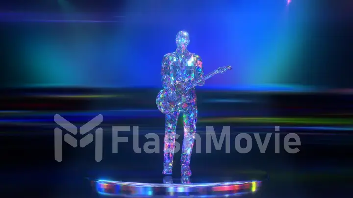 The diamond musician plays the guitar. Guitarist. Performance. 3d Illustration