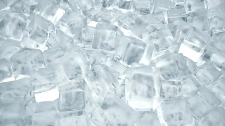 Ice cubes for cold drinks. Rotation of ice cubes from crystal clear water. Seamless loop 3d render