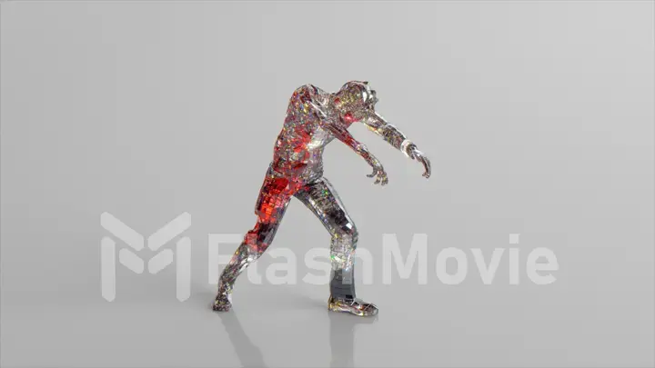 Walking diamond zombie. Horror film. Monster concept. Low poly. White red color. 3d illustration