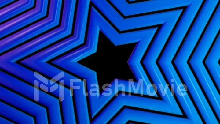 Smooth rotation of the background of star shapes on isolated black background. Blue color. 3d illustration