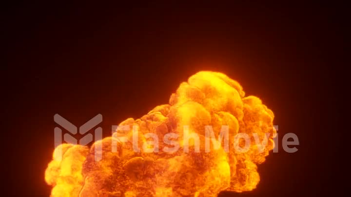 Ultra realistic fiery explosion from a bomb or gas with black thick smoke on an isolated black background. Close up