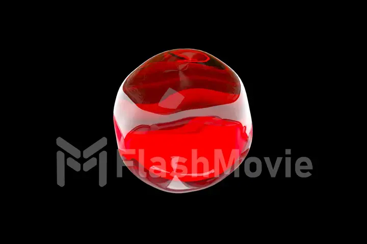 Clear drop of wine or blood moves on an isolated black background. 3d illustration