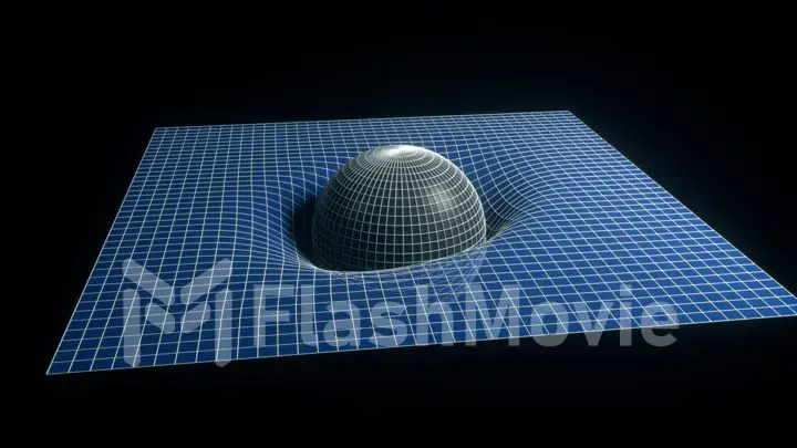 Scientific concept of space time. 3d illustration. The sphere falls to the surface