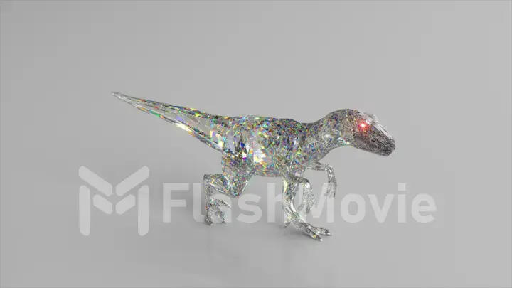Diamond velociraptor. The concept of nature and animals. Low poly. White color. 3d illustration