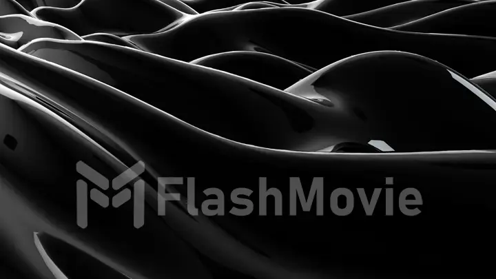 Black abstract liquid reflective wave surface. Waves and ripples of ultraviolet lines. 3d illustration