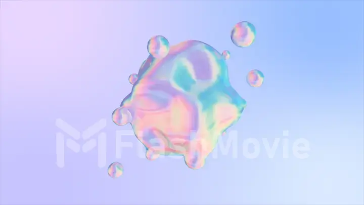 Holographic liquid blobs abstract flowing animation. 3d illustration