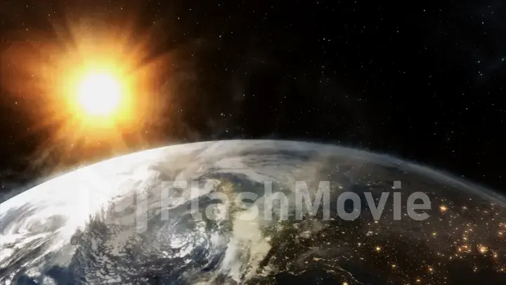 Our earth in cosmos and bright sun. 3d rendering