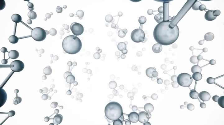 Molecule or atom of water, science or medicine. Seamless loop 3d render