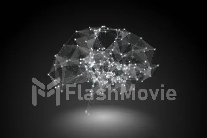 AI artificial intelligence, digital lines and luminous dots creating the structure of the human brain connected 3d illustration