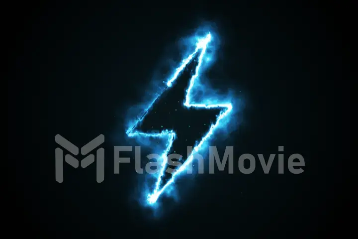 Burning blue flame lightning shape on black background, 3d illustration