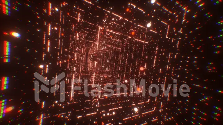 Digital technology tunnel. 3D illustration Big Data Digital square corridor with futuristic matrix. Binary code particle network. Motion and communication technology background. Flashing particles.