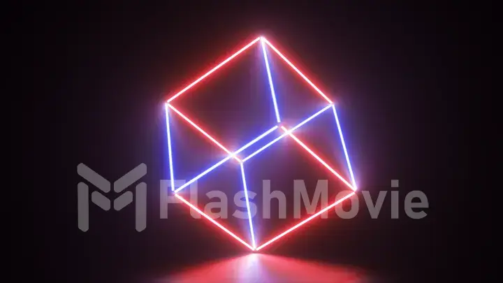 Abstract glowing neon lines creating a cube, blue red spectrum, fluorescent ultraviolet light, modern colorful lighting, 3d illustration