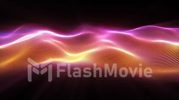 Abstract wave surface. Big data of particles. Futuristic neon glowing surface. Abstract motion background. 3d illustration