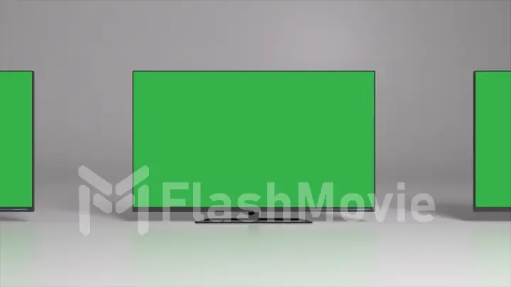 Green background. TV screens with chrome key. Empty space to insert. 3d illustration