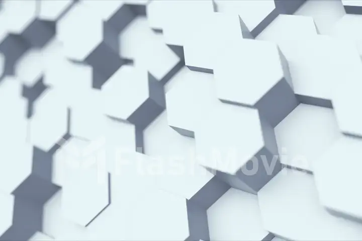 Random waving motion abstract background from hexagon geometric surface loop: light bright clean minimal hexagonal grid pattern, canvas in pure wall architectural white. 3d illustration