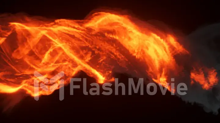 Fire tornado, bright explosion with black clouds, smoke. Fire wall, intense fuel burning. 3D rendering