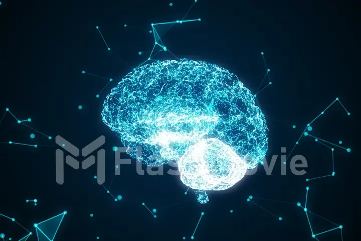 Human brain being formed by revolving particles. 3d illustration