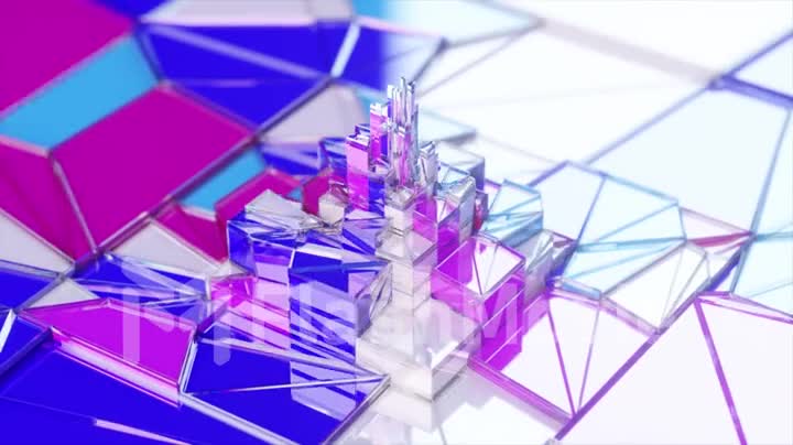Glass rectangles move up and down. Skyscrapers. Broken glass. Diamond. Mosaic. Funnel. 3d animation of seamless loop