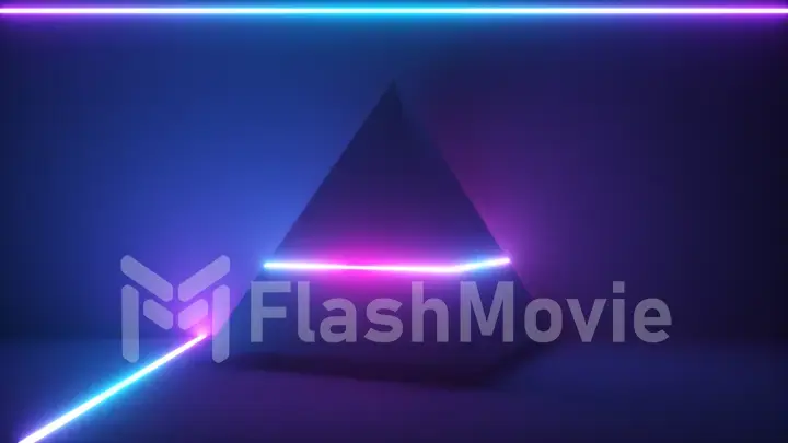 3d illustration, glowing neon light pyramid, laser show, blank space, disco, esoteric energy, abstract background, ultraviolet spectrum