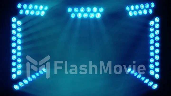 Bright stage lights flashing in blue color place for your text copy space