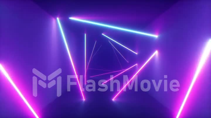 Abstract flying in futuristic corridor with triangles