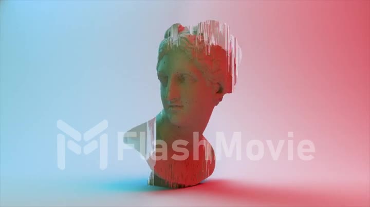 Glitch of Venus head on light background. 4K. Ultra high definition. 3840x2160. 3D animation of seamless loop