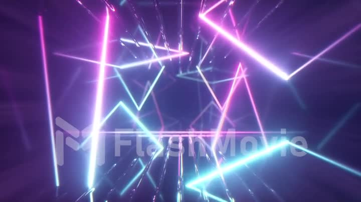 Flying through glowing neon lines creating a tunnel