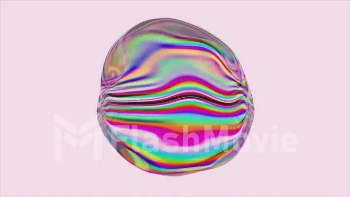 A ball of liquid rainbow substance on an abstract purple pink background. The surface of the ball moves and changes