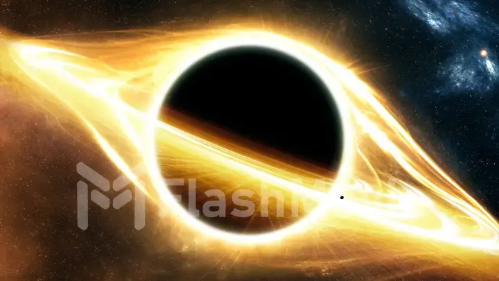 Light around a black hole in space and a planet that tightens into a black hole 3d illustration