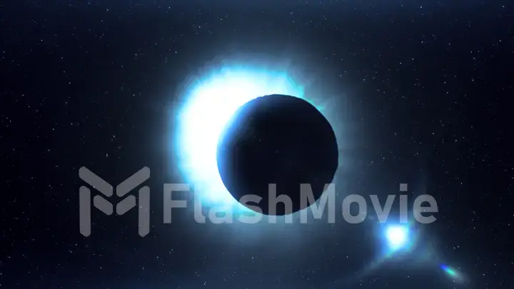Blue futuristic solar eclipse in space