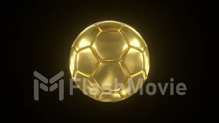 3d illustration of a golden ball. Rotation of a golden soccer ball on black isolated background.