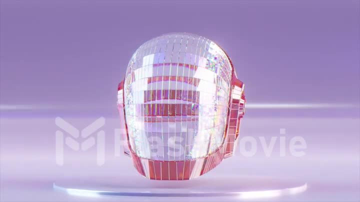 Diamond Daft Punk helmet swivels side to side. White pink color. Musical group. 3d animation of seamless loop