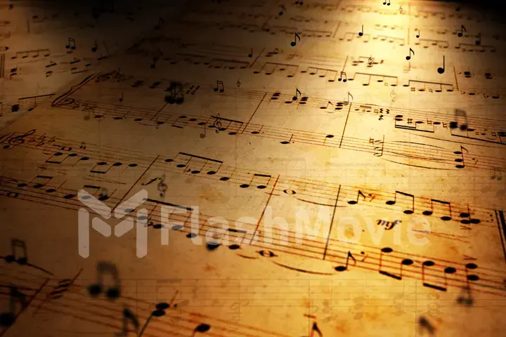 Atmospheric music background with notes on old brown paper 3d illustration