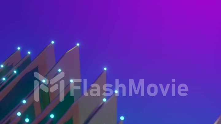 Abstract business background from moving 3D stripes on a plane with glowing dots. Futuristic concept. 3d animation