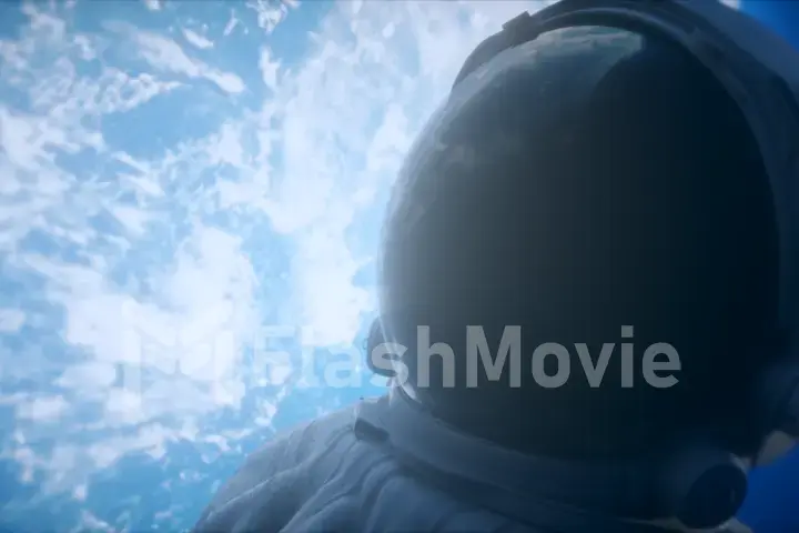 A lone astronaut looks at the planet earth 3d illustration