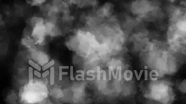 Puffy puffs of smoke on an isolated black background. Overlay VFX Element. Haze background. 3d illustration