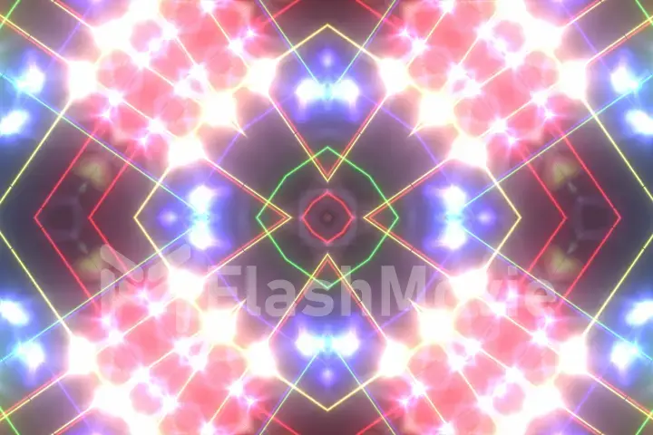 Abstract disco kaleidoscopes background with glowing neon colorful lines and geometric shapes for music videos, VJ, DJ, stage, LED screens, show, events, christmas videos, night clubs. 3d illustration