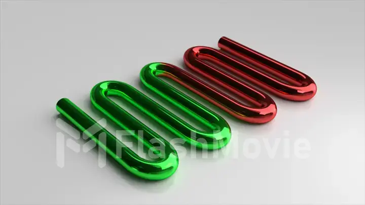 The red serpentine turns green. Technology. Metal pipe. Blue background. Light background. 3d illustration