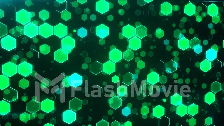 Abstract technological background with green luminous hexagons. 3d illustration