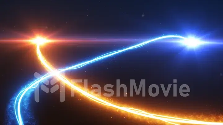 Cold and hot light streak breaks out on a black background with smoke and light particles 3d illustration