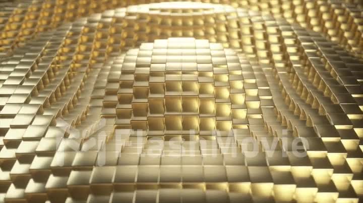 Abstract gold cubic surface in motion. Seamless loop 3d animation of cubes moving up and down.