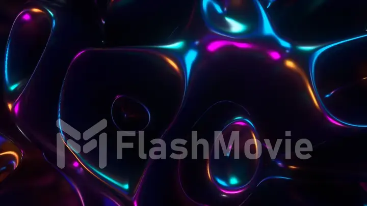 Abstract 3d illustration holographic oil surface background, foil wavy surface, wave and ripples, ultraviolet modern light, neon blue pink spectrum colors.